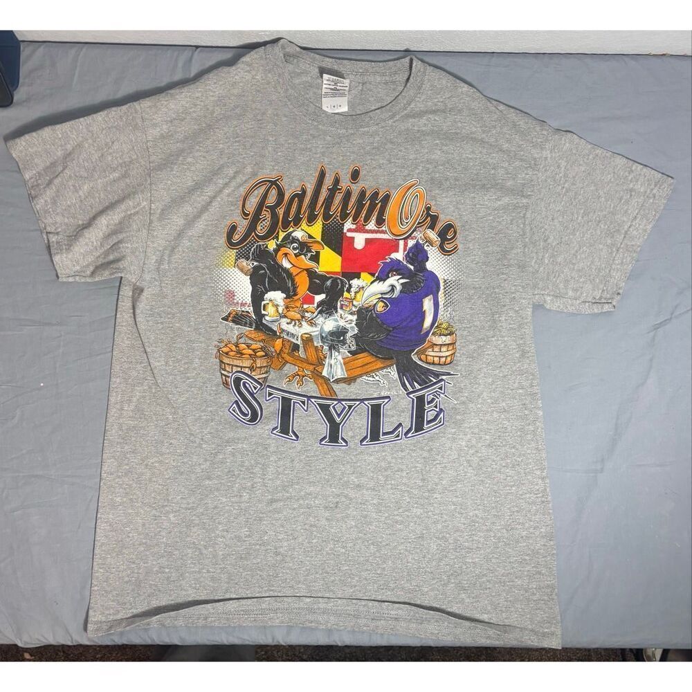 Baltimore Style T Shirt Maryland Ravens Orioles Size Large Gray